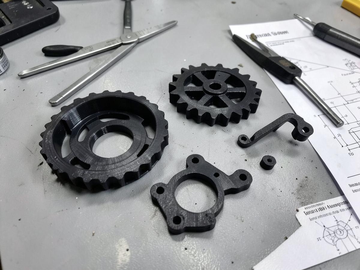 Platzhalterbild: 3D-gedruckte Ersatzteile wie Zahnräder und Halter